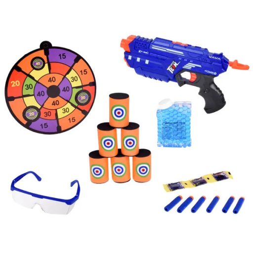 2 az 1-ben játékpisztoly szivacslövedékekkel és zselélabdákkal, céltáblával
