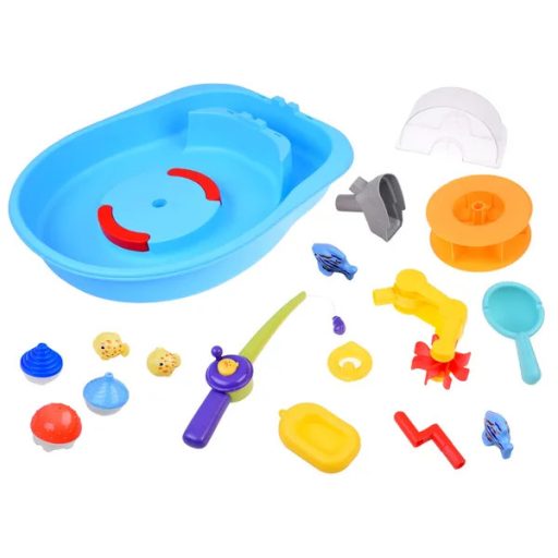 Kék vízijáték asztal vízkerékkel és horgász kiegészítőkkel, 59x48x19 cm