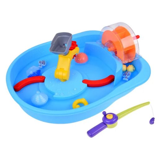 Kék vízijáték asztal vízkerékkel és horgász kiegészítőkkel, 59x48x19 cm