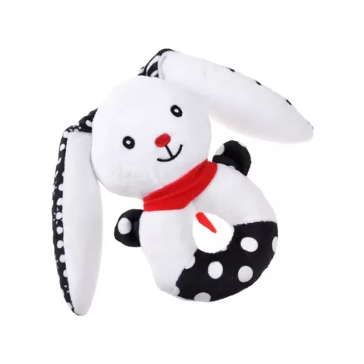 Kontrasztos plüss csörgő nyuszi sípolóval, 14 cm