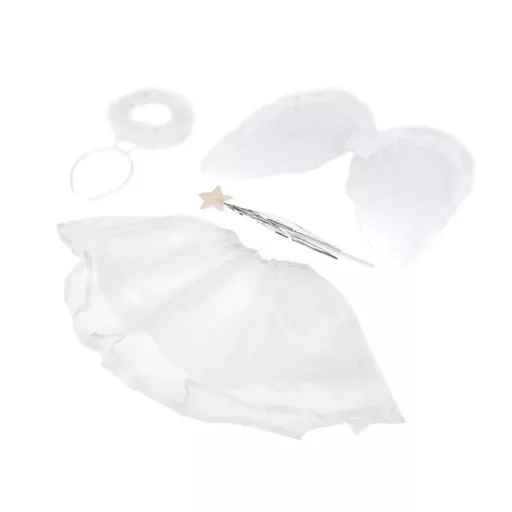 Gyermek fehér angyal jelmez szett szoknyával, szárnyakkal, glóriával