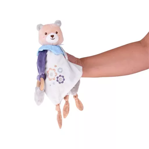 Puha mackós szundikendő rágókával, 33 cm, újszülött kortól, pasztell