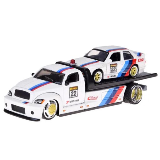 1:64 fém autó szett Maisto platós teherautó + BMW M3 1988 fehér