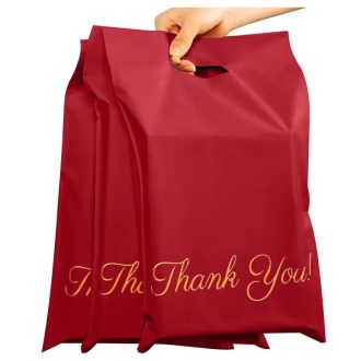   Piros LDPE futártasak füllel „Thank You” 310×420+70 mm, 50 db