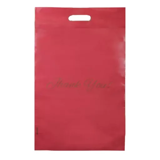 Piros LDPE futártasak füllel „Thank You” 310×420+70 mm, 50 db