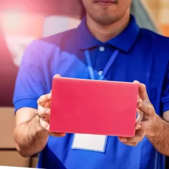   Piros LDPE futárfóliatasak fogantyúval 500×600+70 mm 50 db Thank You