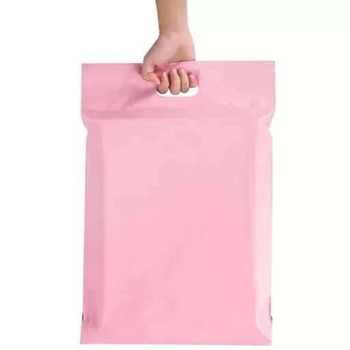 Rózsaszín LDPE futártasak fogantyúval 500×600+70 mm, 50 db