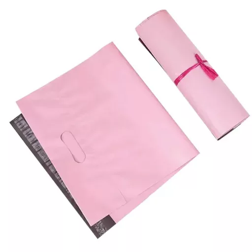 Rózsaszín LDPE futártasak fogantyúval 500×600+70 mm, 50 db