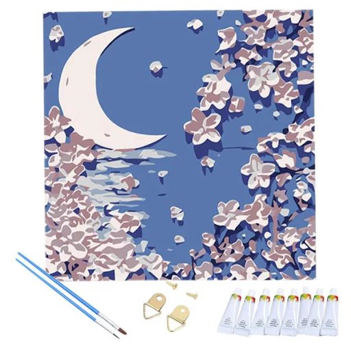 Festés számok szerint kerettel 20x20 cm, virágos vászonkép készlet