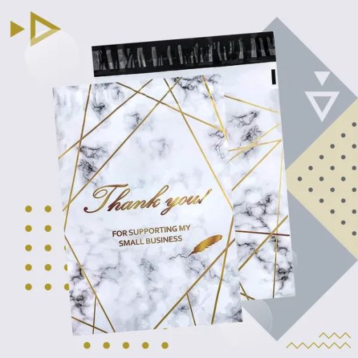 Arany márvány futár fóliatasak 380×520 mm, 50 db, Thank You