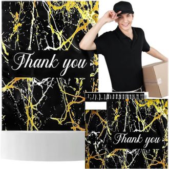   Erős futár politasak 255×370 mm, fekete-arany „Thank You”, 50 db