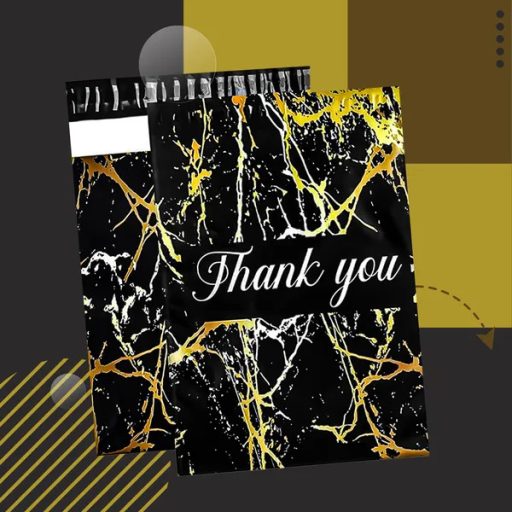 Erős futár politasak 255×370 mm, fekete-arany „Thank You”, 50 db