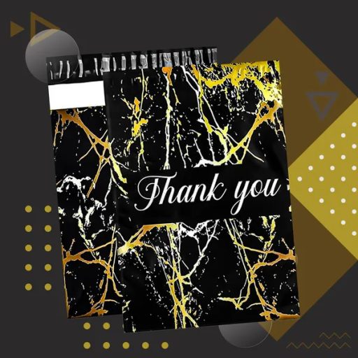 Erős futár politasak 255×370 mm, fekete-arany „Thank You”, 50 db