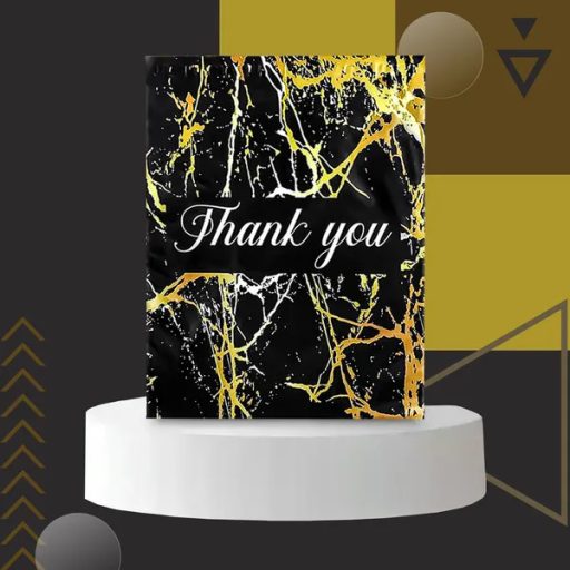 Erős futár politasak 255×370 mm, fekete-arany „Thank You”, 50 db