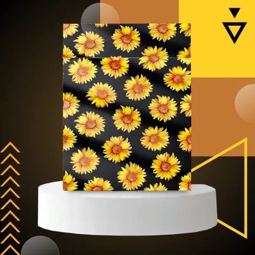 Fekete futárfóliatasak napraforgó mintával 255×370 mm, 50 db