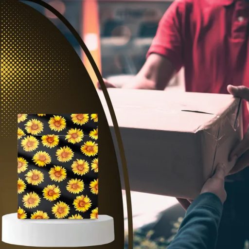 Fekete futárfóliatasak napraforgó mintával 255×370 mm, 50 db