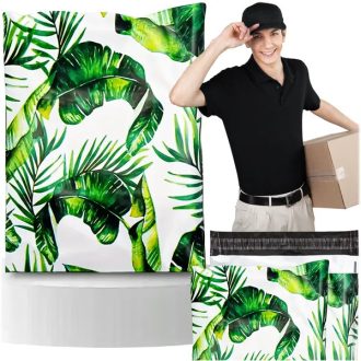   Erős futár politasakok zöld levél mintával, 255×370 mm, 50 db