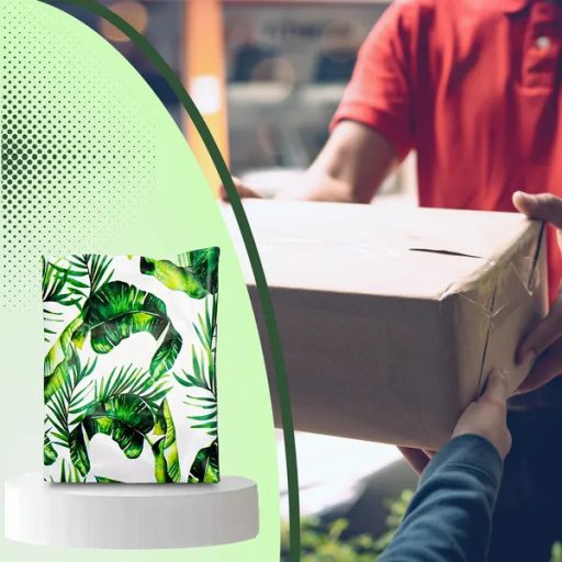 Erős futár politasakok zöld levél mintával, 255×370 mm, 50 db