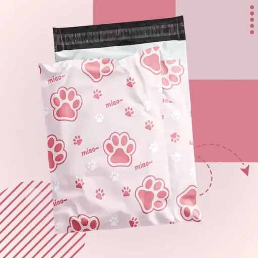 Rózsaszín cicamancs mintás erős futár fóliatasak 255×370 mm 50 db