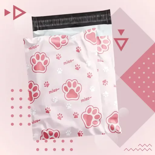 Rózsaszín cicamancs mintás erős futár fóliatasak 255×370 mm 50 db