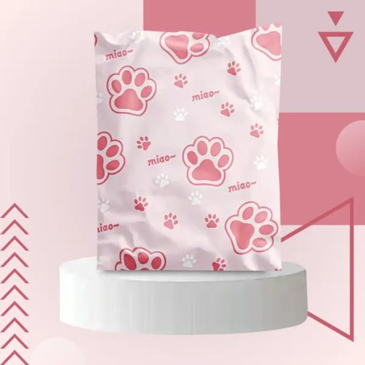 Rózsaszín cicamancs mintás erős futár fóliatasak 255×370 mm 50 db