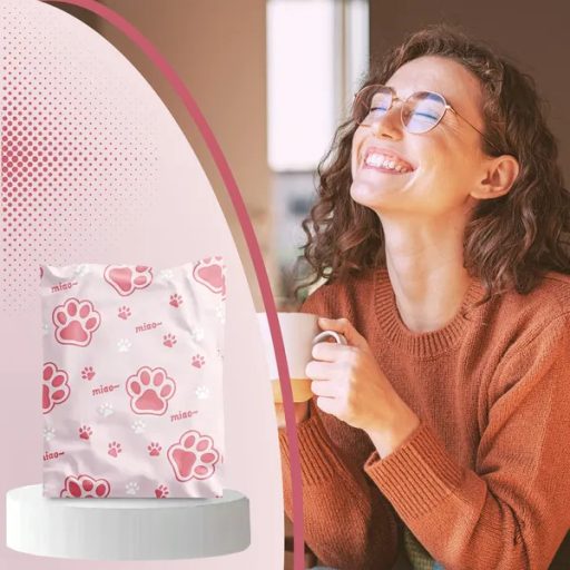 Rózsaszín cicamancs mintás erős futár fóliatasak 255×370 mm 50 db