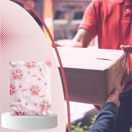 Rózsaszín cicamancs mintás erős futár fóliatasak 255×370 mm 50 db