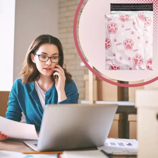 Rózsaszín macskamancs mintás futárfóliatasak 320×450 mm – 50 db