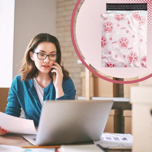 Rózsaszín macskamancs mintás erős futár fóliatasak 450×600 mm 50 db