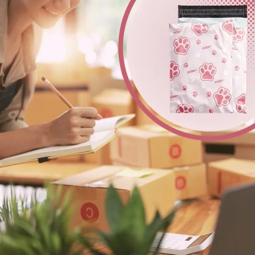 Rózsaszín macskamancs mintás erős futár fóliatasak 450×600 mm 50 db