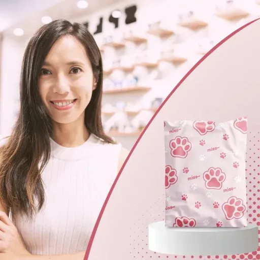 Rózsaszín macskamancs mintás erős futár fóliatasak 450×600 mm 50 db