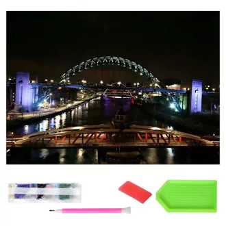   Gyémántszemes kirakó készlet 120×60 cm – Newcastle Tyne híd éjjel