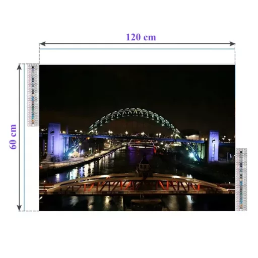 Gyémántszemes kirakó készlet 120×60 cm – Newcastle Tyne híd éjjel