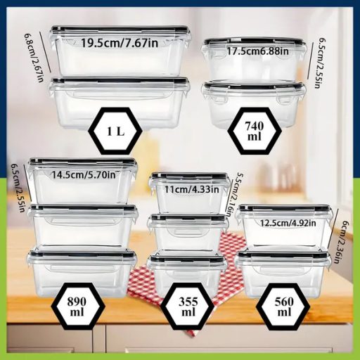 12 részes BPA-mentes műanyag ételtároló doboz készlet, szivárgásmentes