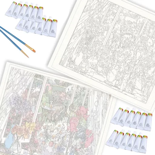 Számozott festőkészlet kerettel, ecsetekkel – vízesés 40×50 cm vászon