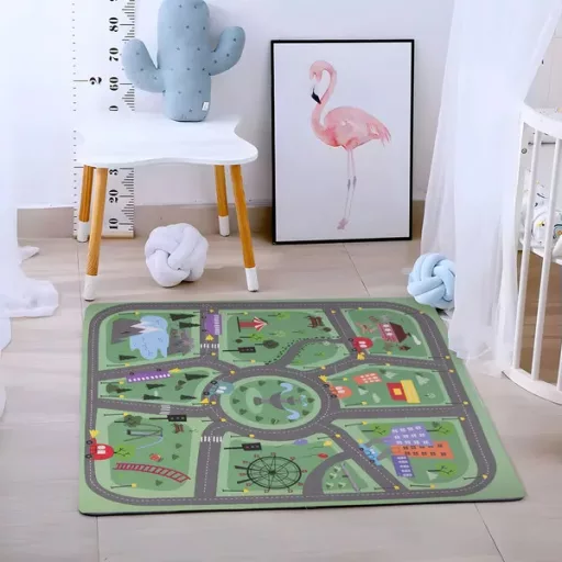 Város mintás EVA hab puzzle játszószőnyeg, 90,5×90,5 cm, 21 db