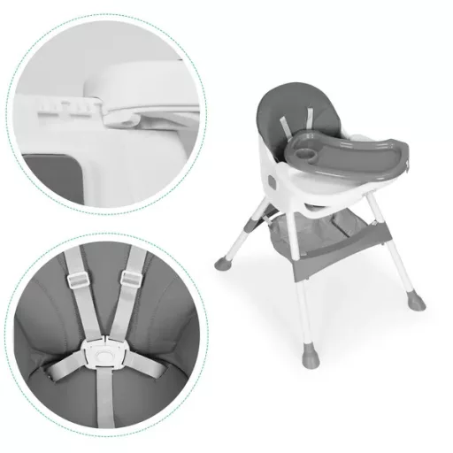 Ecotoys szürke etetőszék 5p övvel, tálcával, kosárral