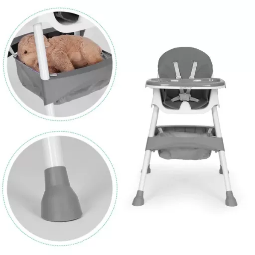 Ecotoys szürke etetőszék 5p övvel, tálcával, kosárral