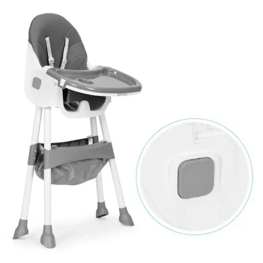 Ecotoys szürke etetőszék 5p övvel, tálcával, kosárral