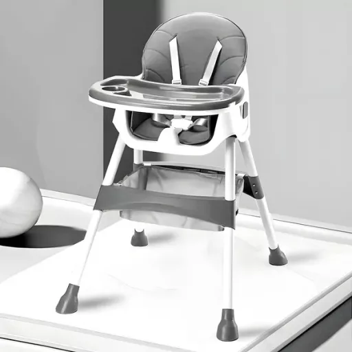 Ecotoys szürke etetőszék 5p övvel, tálcával, kosárral