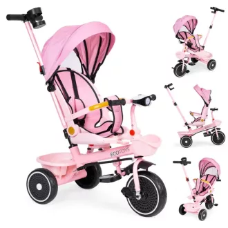   Ecotoys 2in1 tricikli babakocsi, forgatható ülés, rózsaszín