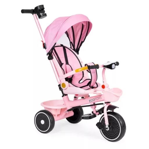 Ecotoys 2in1 tricikli babakocsi, forgatható ülés, rózsaszín