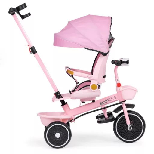 Ecotoys 2in1 tricikli babakocsi, forgatható ülés, rózsaszín