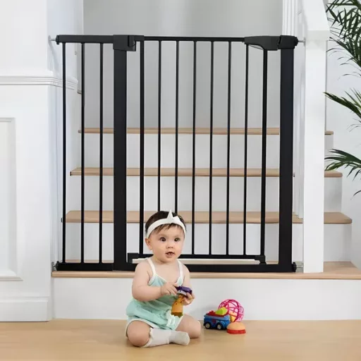Ecotoys biztonsági kapu, 74-105 cm, fekete, lépcsőkhöz és ajtókhoz