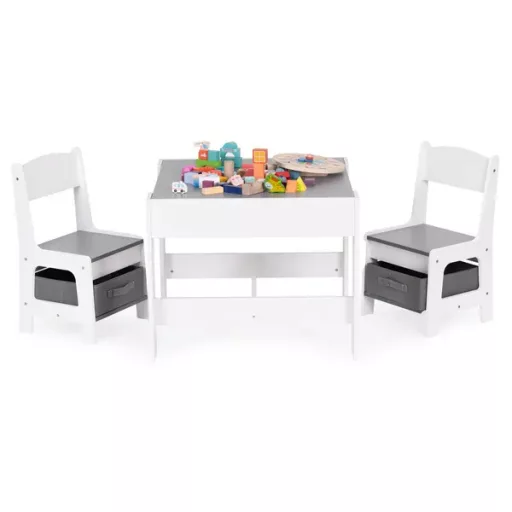 Gyerekasztal 2 székkel, krétatáblás, tárolós MDF szett
