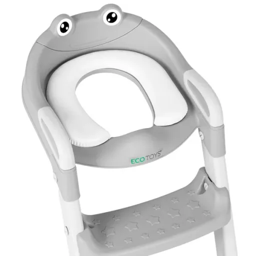 Kék gyermek WC szűkítő lépcsővel, puha párnázott ülés, 12 hó+