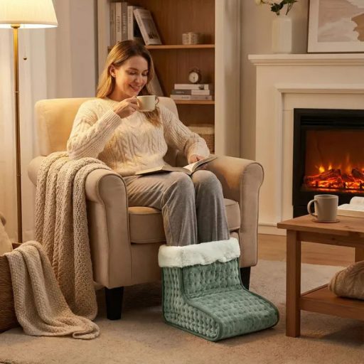 Elektromos lábmelegítő csizma távirányítóval, 10 fokozat, világosszürke