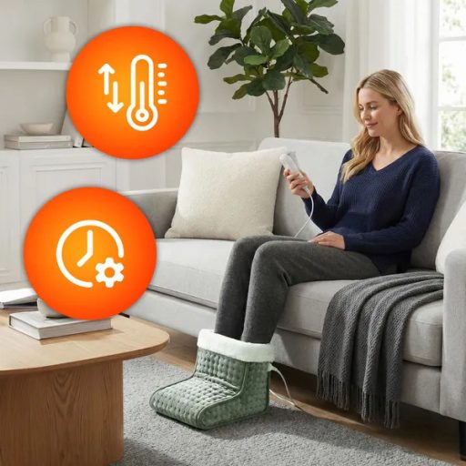 Elektromos lábmelegítő csizma távirányítóval, 10 fokozat, világosszürke