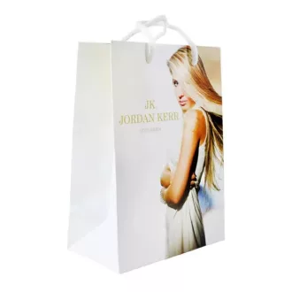   Fehér Jordan Kerr ajándéktasak arany logóval, 18×10×24,7 cm