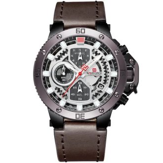   Naviforce férfi kronográf karóra, quartz, bőrszíj, fekete tok, WR30